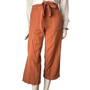 FatFace Linen Blend Pinstripe Wide Leg Culottes Amber Orange Boho Coastal Sz 2